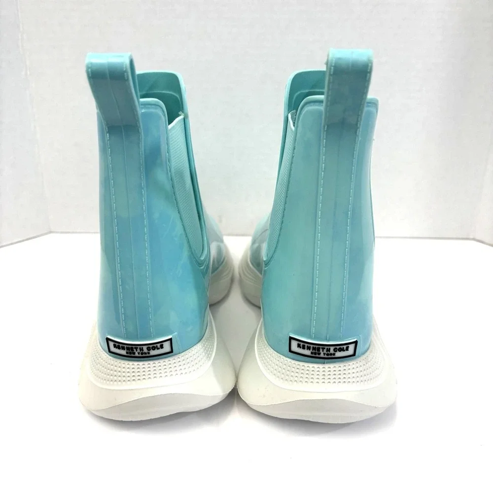 Kenneth Cole Evanna Rain Boots Womens 10 Blue Rubber Waterproof Ankle Chelsea